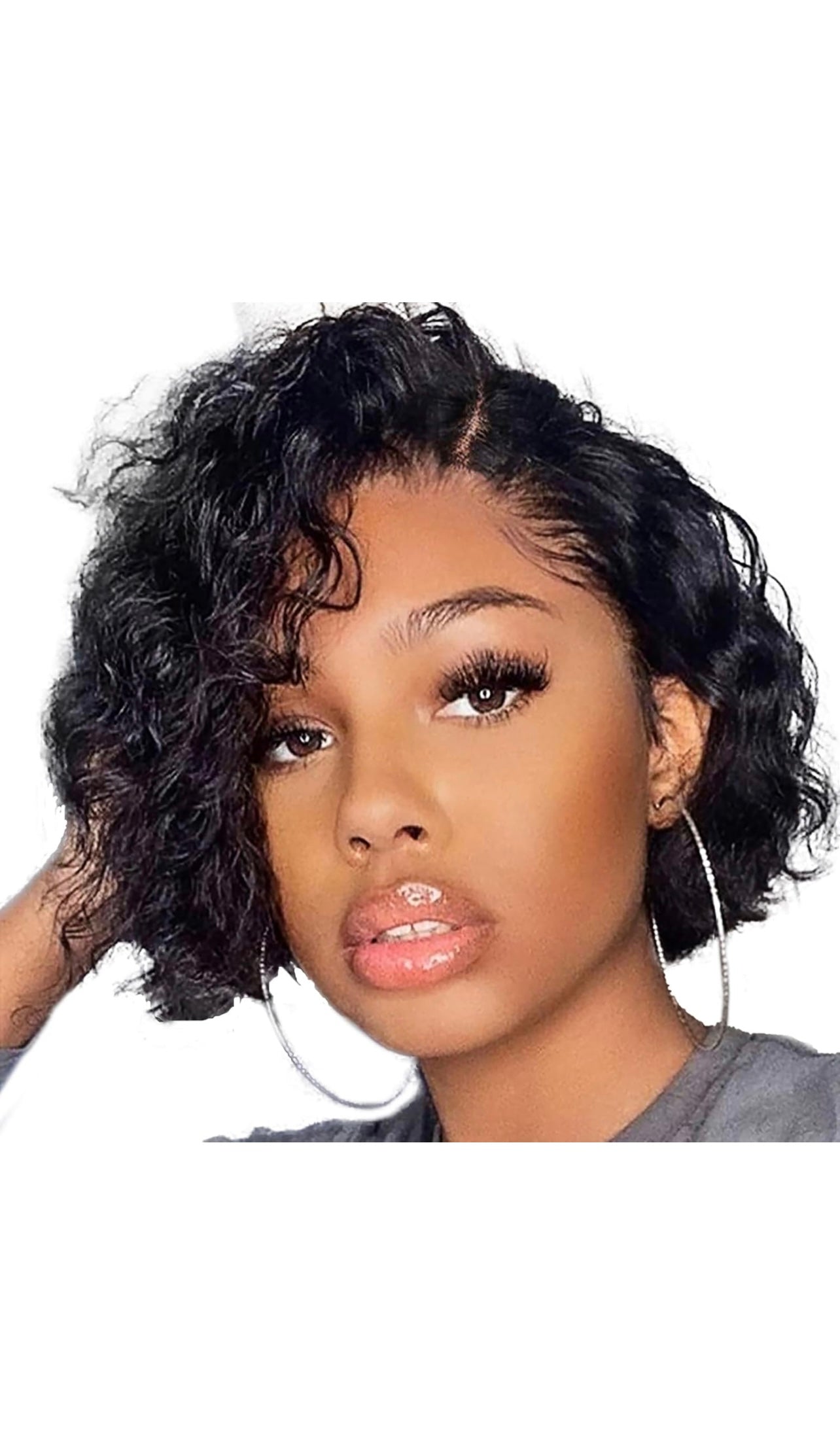 WIGER Short Lace Front Wigs Human Hair for Women Short Curly Bob Wig Black