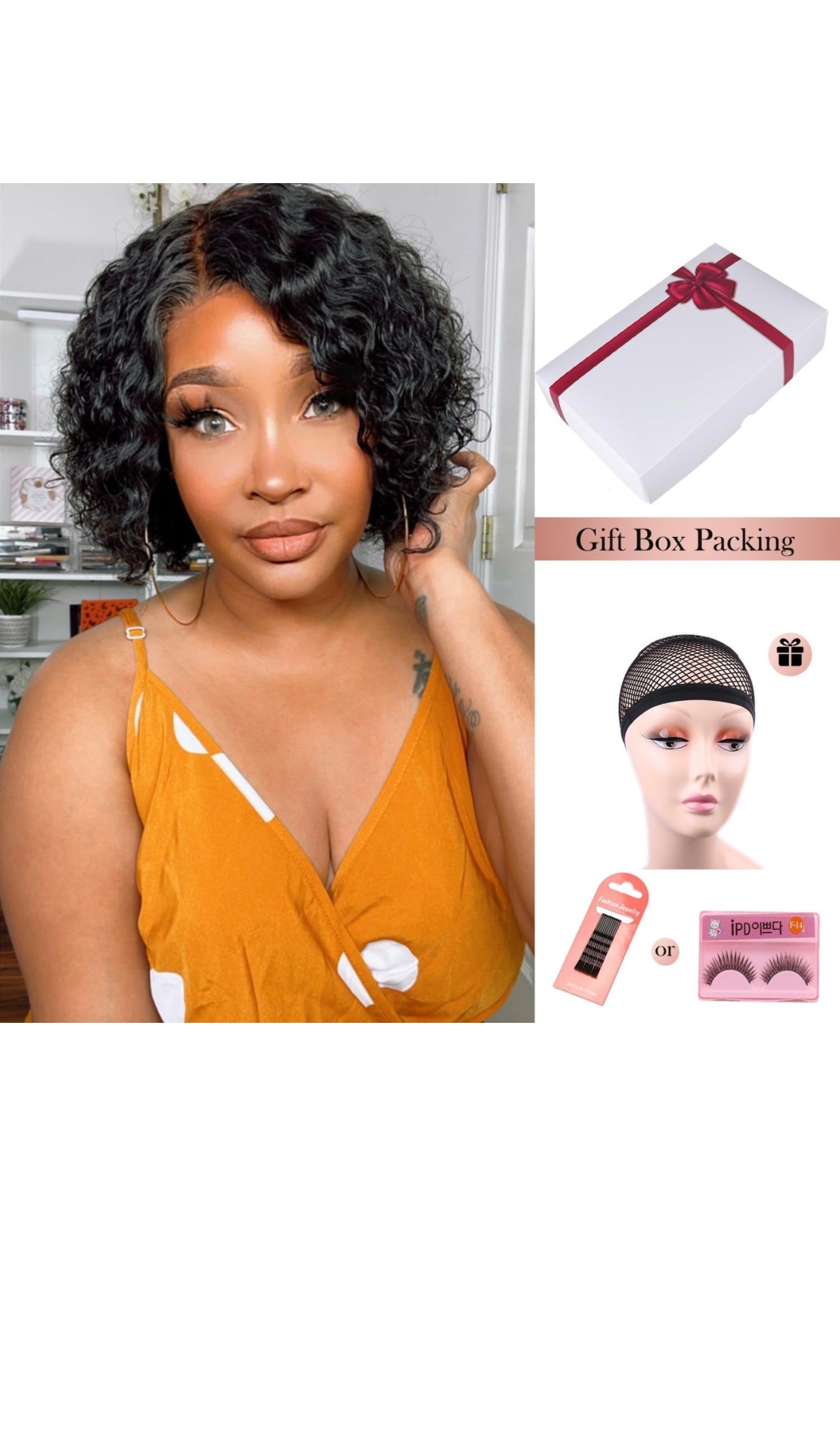 WIGER Short Lace Front Wigs Human Hair for Women Short Curly Bob Wig Black