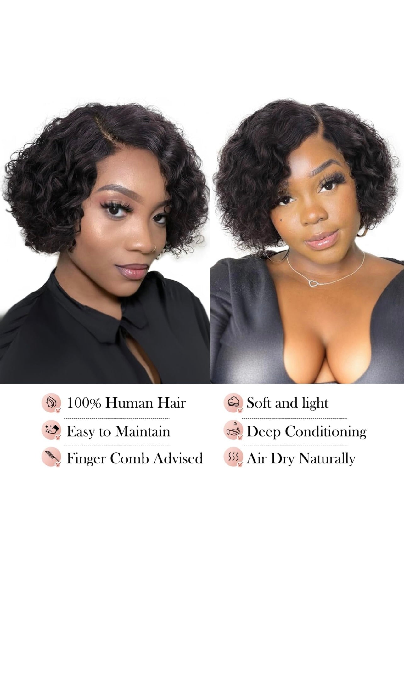 WIGER Short Lace Front Wigs Human Hair for Women Short Curly Bob Wig Black