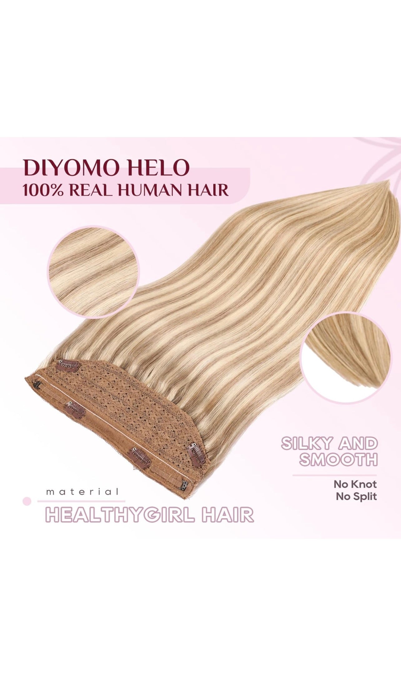 DIYOMO Halo Hair Extensions -Light Blonde Real Human Hair -P1622 20 Inch 100g