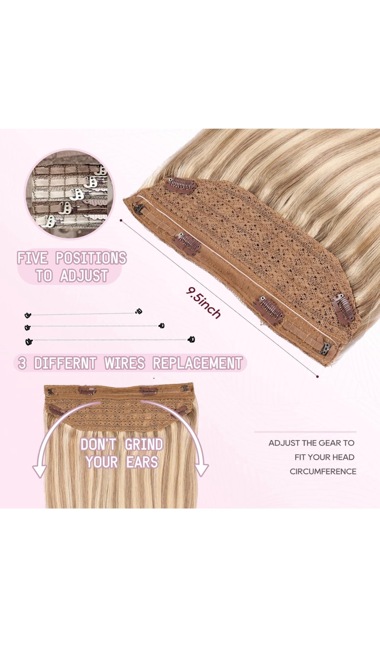 DIYOMO Halo Hair Extensions -Light Blonde Real Human Hair -P1622 20 Inch 100g