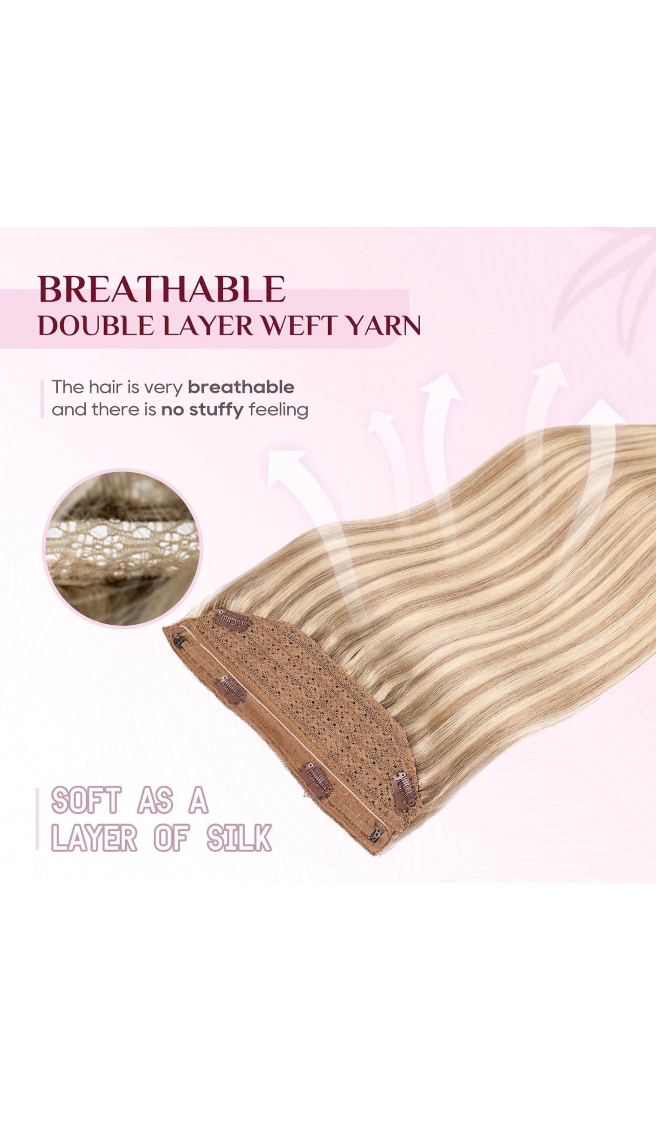 DIYOMO Halo Hair Extensions -Light Blonde Real Human Hair -P1622 20 Inch 100g