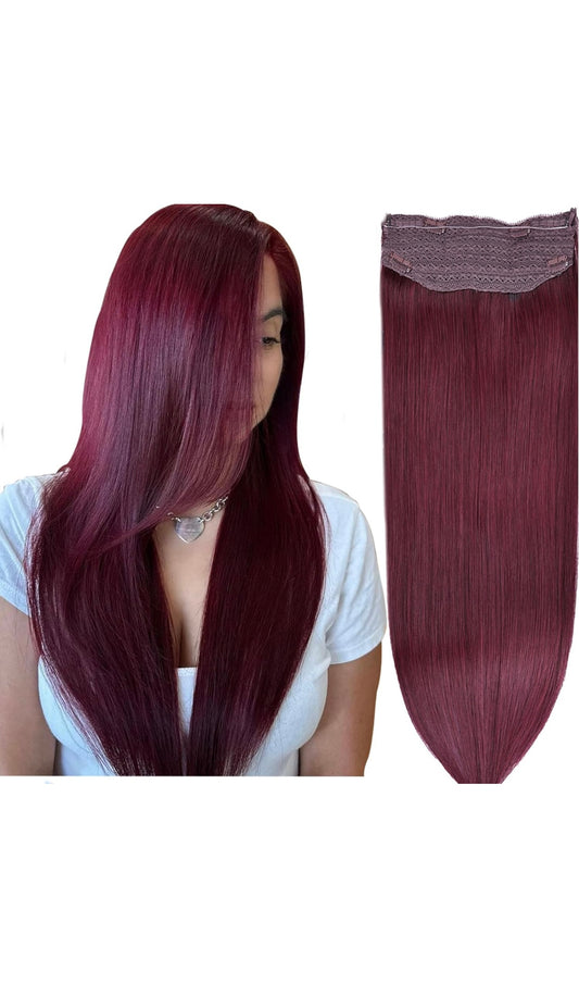 DIYOMO Halo Hair Extensions - Wine Red Real Human Invisible Halo Hair Extensions