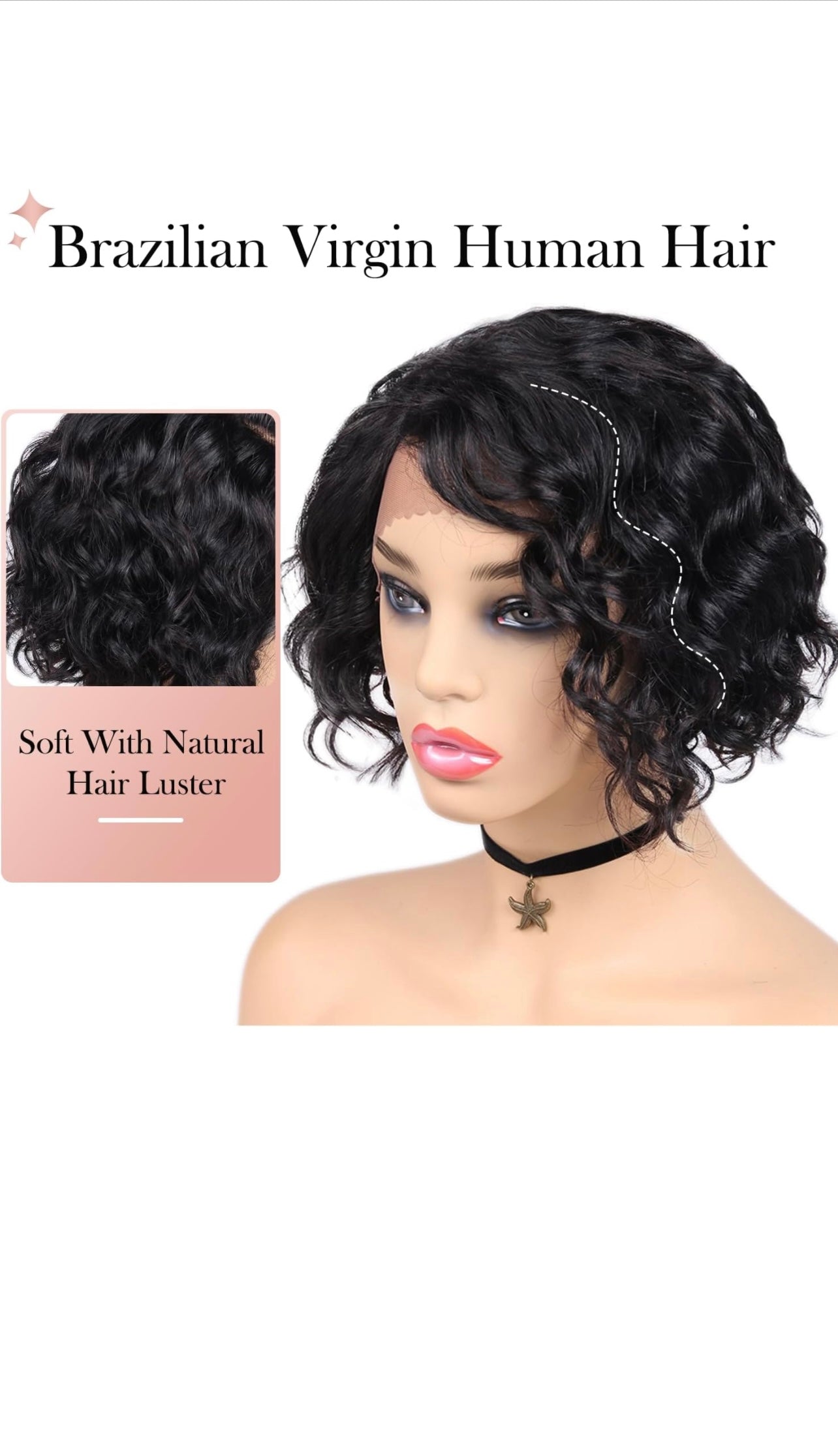 WIGER Short Lace Front Wigs Human Hair for Women Short Curly Bob Wig Black