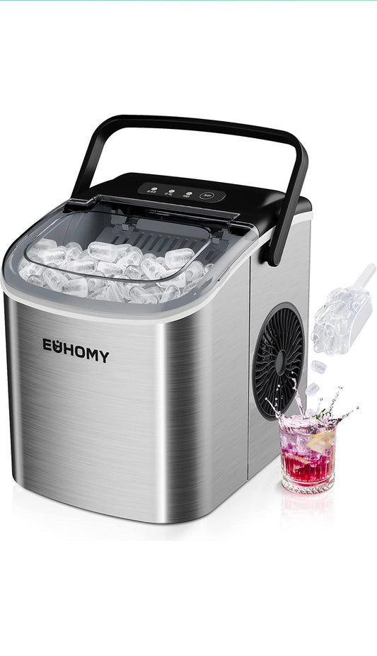 EUHOMY Ice Maker Machine Countertop with Handle, 26lbs/24H