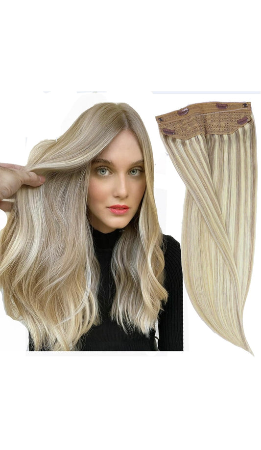 DIYOMO Halo Hair Extensions -Light Blonde Real Human Hair -P1622 20 Inch 100g