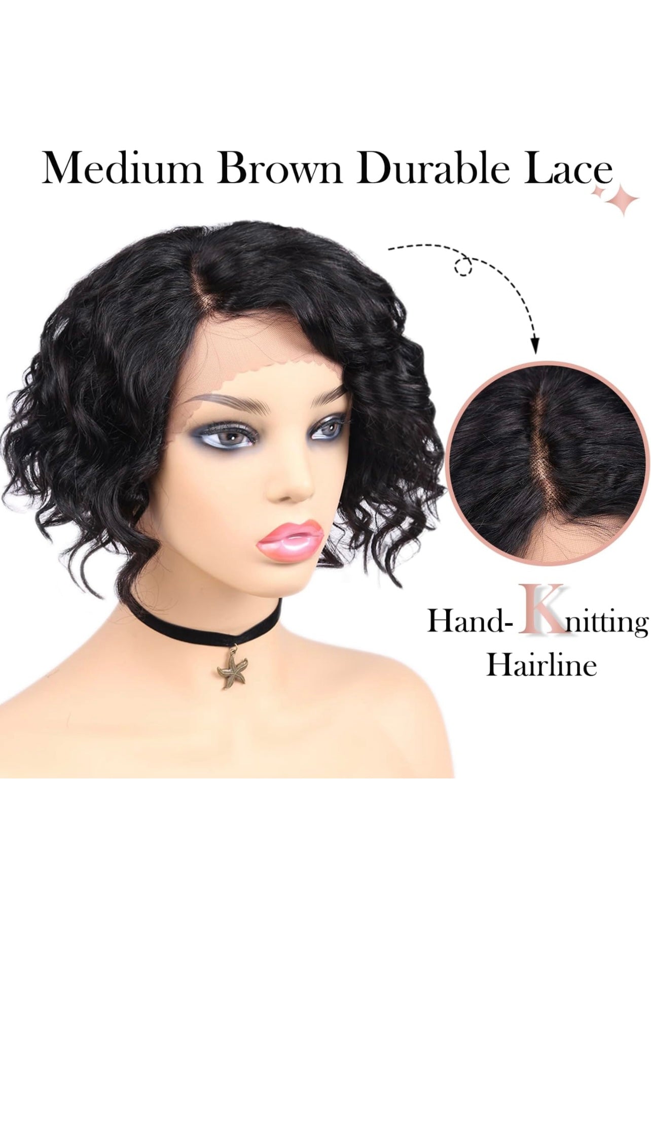 WIGER Short Lace Front Wigs Human Hair for Women Short Curly Bob Wig Black