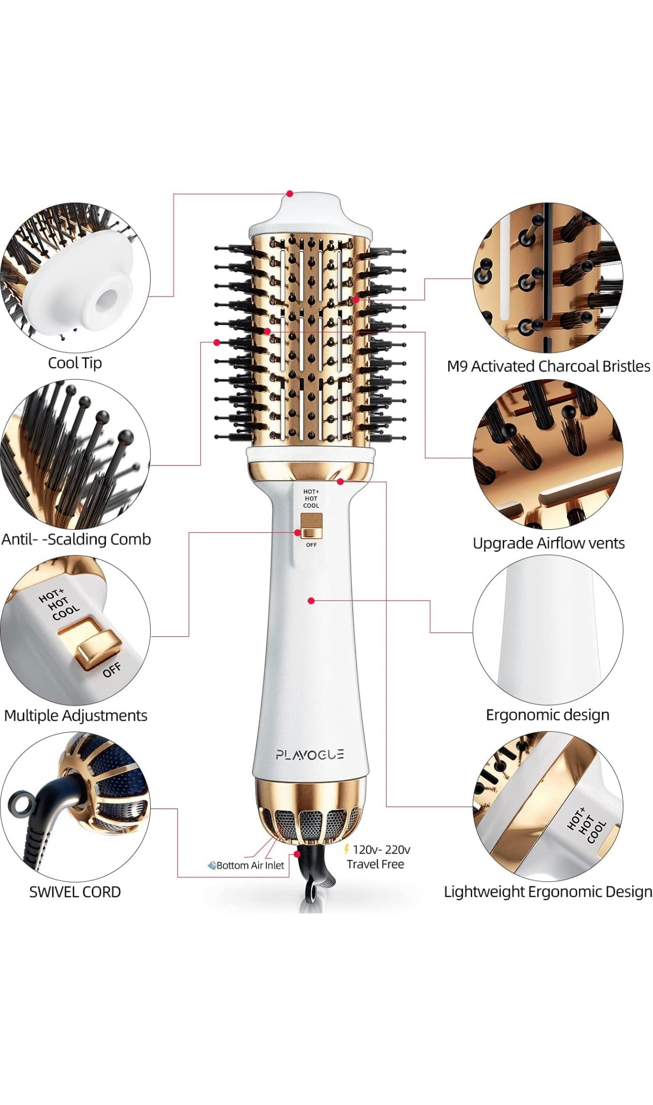 Plavogue Hair Dryer Brush,Dual Voltage Blow Dryer Brush Volumizer